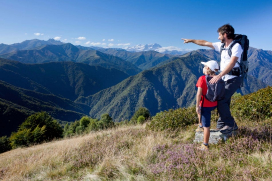 Father and son hiking