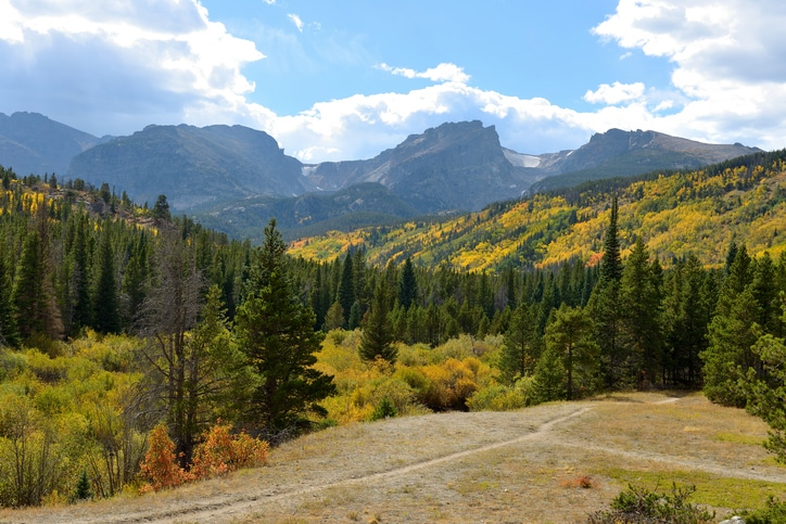 Autumn view of a colorful mountain valley in Rocky Mountain National Park