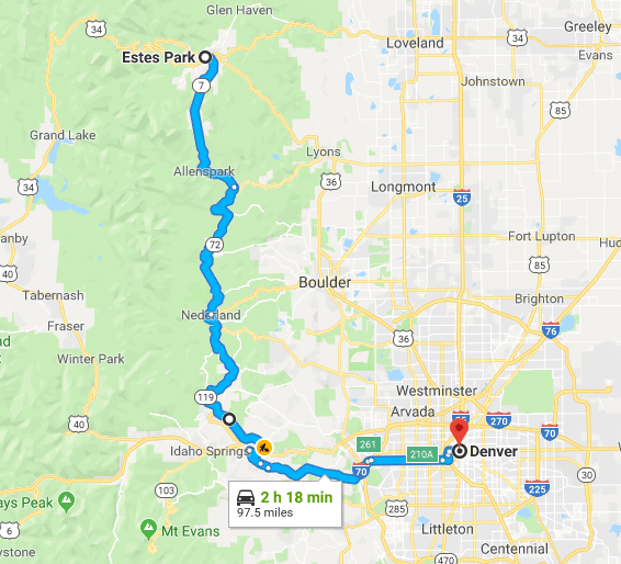 image of scenic route Denver to Estes Park