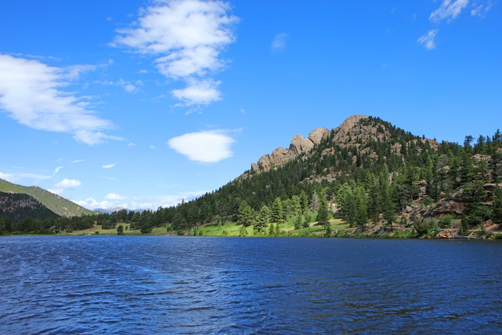 Lily Lake in the Rocky Mountains near Estes Park, Colorado on a warm summer day