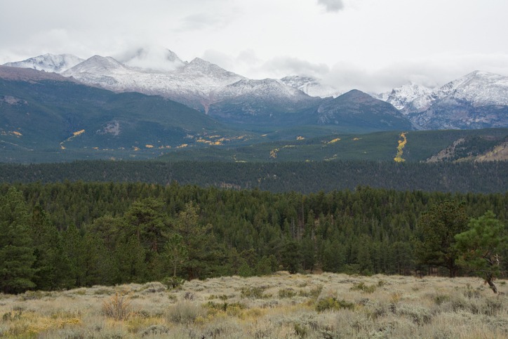Fall colors and snowy mountains in Rocky Mountain National Park